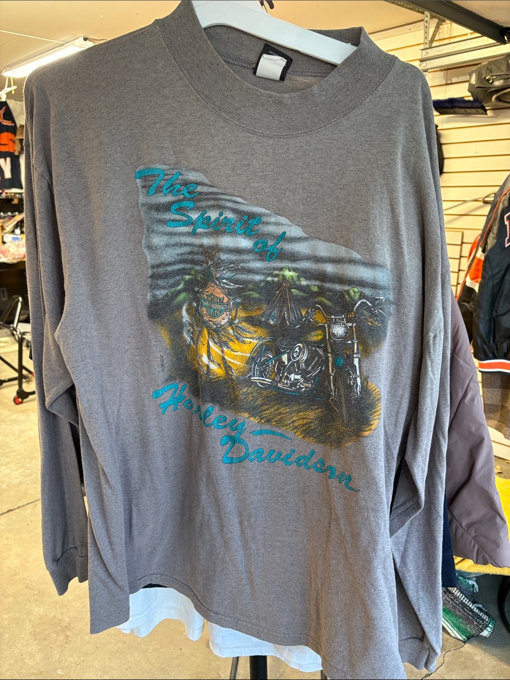 Harley-Davidson Gray Long Sleeve Tee with Teal and Yellow Graphic